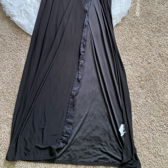 Prettylittlething Maxi Dress Black High Slit Thin Lightweight Sexy FLAWED New - Picture 3 of 14